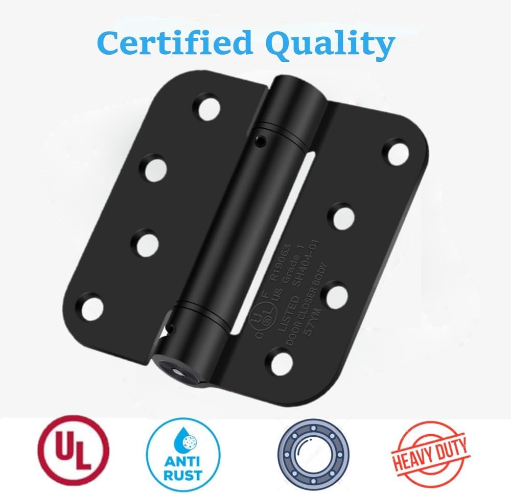 Self Closing Door Hinges 4 Inch Spring Hinge, 5/8" Radius Corners, Auto Close, Heavy Duty for Interior & Fire Rated Doors (2 Pack)