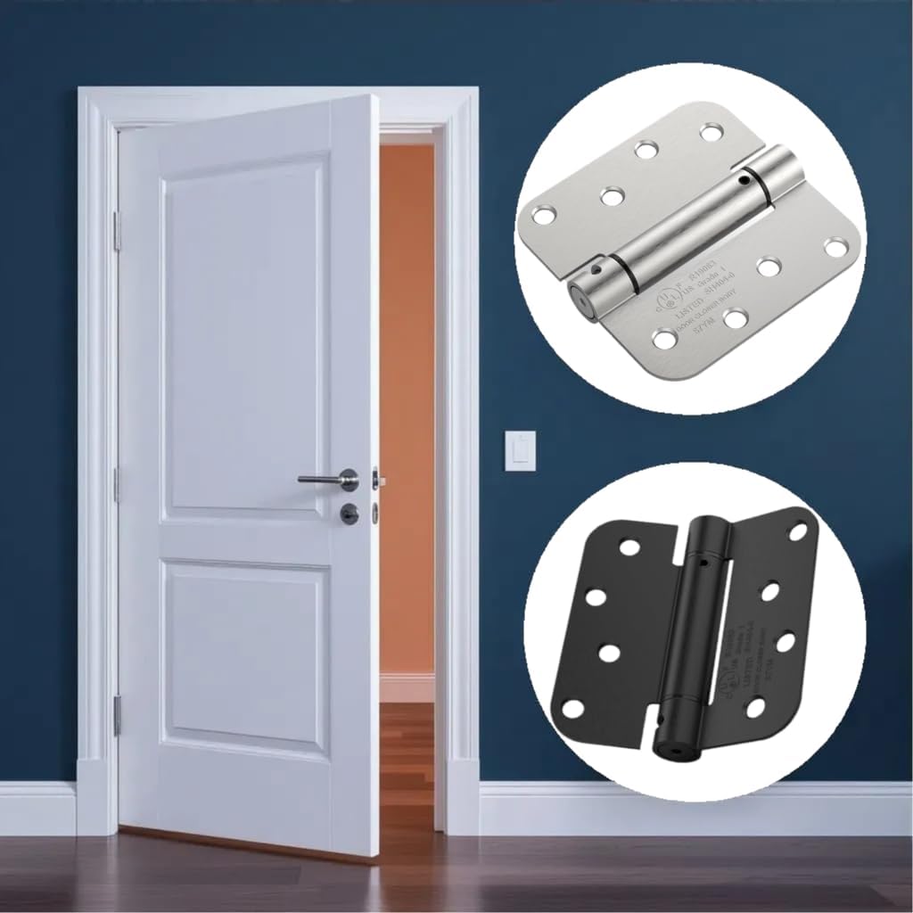 Self Closing Door Hinges 4 Inch Spring Hinge, 5/8" Radius Corners, Auto Close, Heavy Duty for Interior & Fire Rated Doors (2 Pack)
