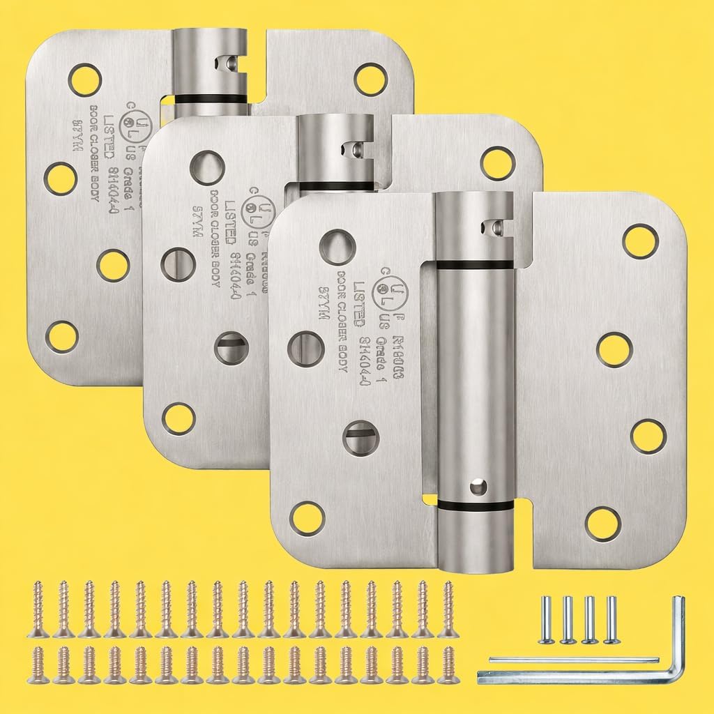 Self Closing Door Hinges 4 Inch Spring Hinge, 5/8" Radius Corners, Auto Close  Heavy Duty for Interior & Fire Rated Doors (3 Pack )