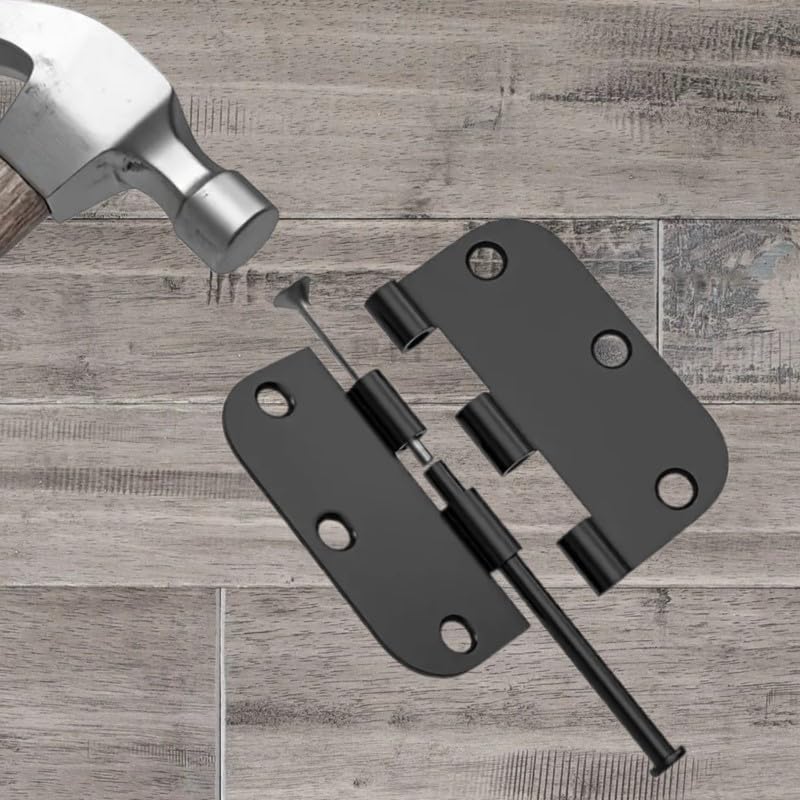 Door Hinges 3.5 Inch Rounded Matte Black 5/8" Radius Interior Flat Iron Bifold Residential Standard Bedroom Indoor Hardware (2 Pack)