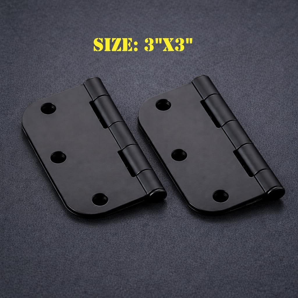 Door Hinges 3 Inch Rounded Matte Black 5/8" Radius Interior Flat Iron Bifold Residential Standard Bedroom Indoor Hardware (2 Pack)