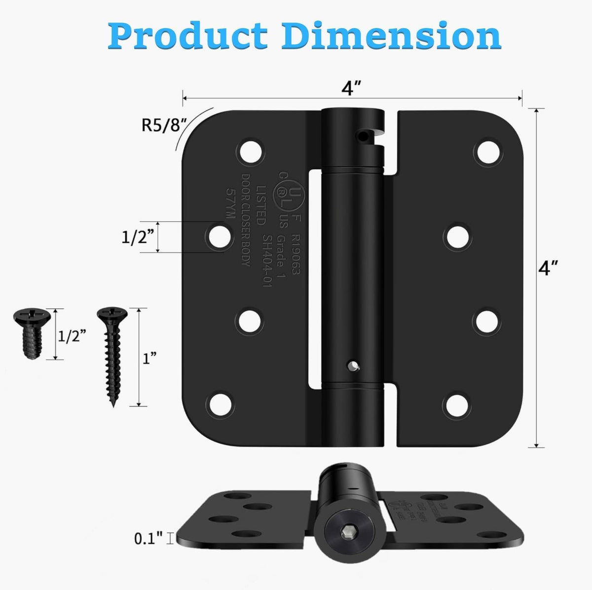 Self Closing Door Hinges 4 Inch Spring Hinge, 5/8" Radius Corners, Auto Close, Heavy Duty for Interior & Fire Rated Doors (2 Pack)
