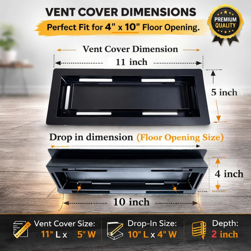Flush Floor Register Vent 4X10 Heavy Duty Steel Covers Tile Insert Vents registers 10x4 Drop in Custom Modern Hidden Invisible Low Profile Mount