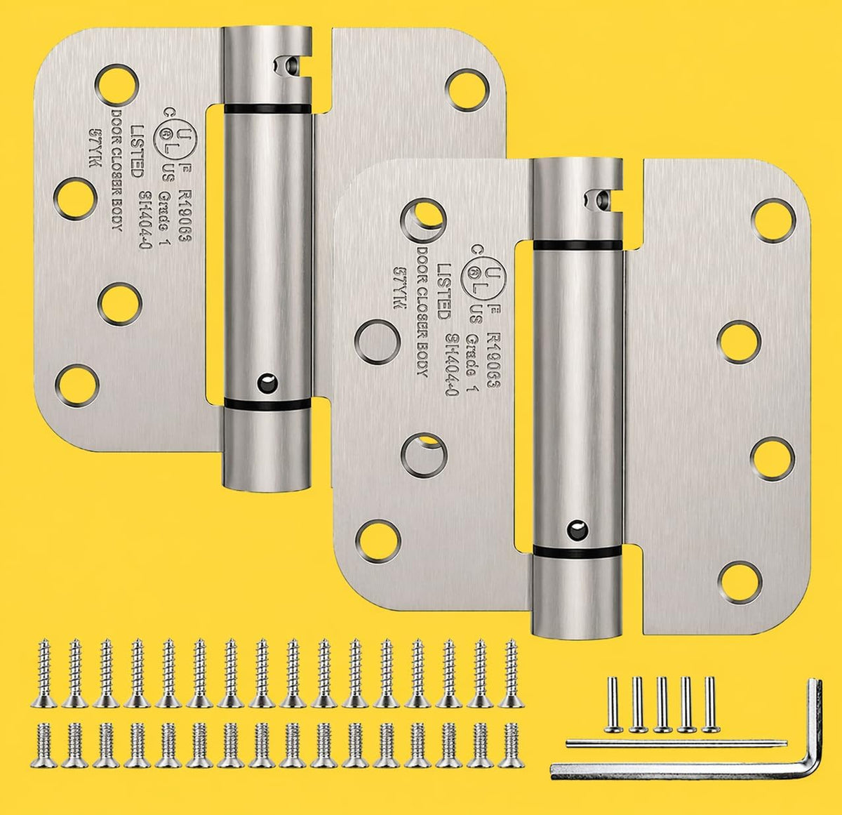 Self Closing Door Hinges 4 Inch Spring Hinge, 5/8" Radius Corners, Auto Close, Heavy Duty for Interior & Fire Rated Doors (2 Pack)