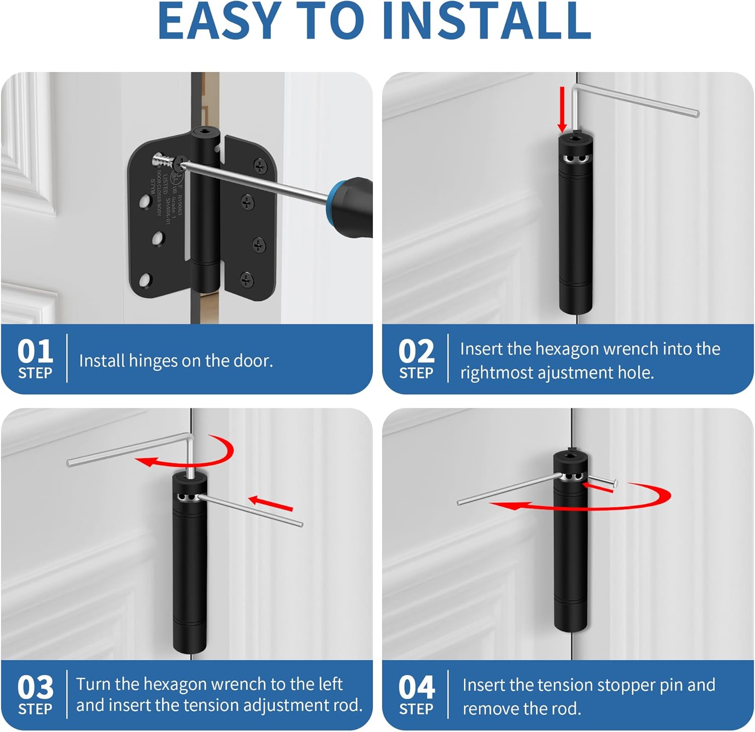 Self Closing Door Hinges 4 Inch Spring Hinge, 5/8" Radius Corners, Auto Close, Heavy Duty for Interior & Fire Rated Doors (2 Pack)