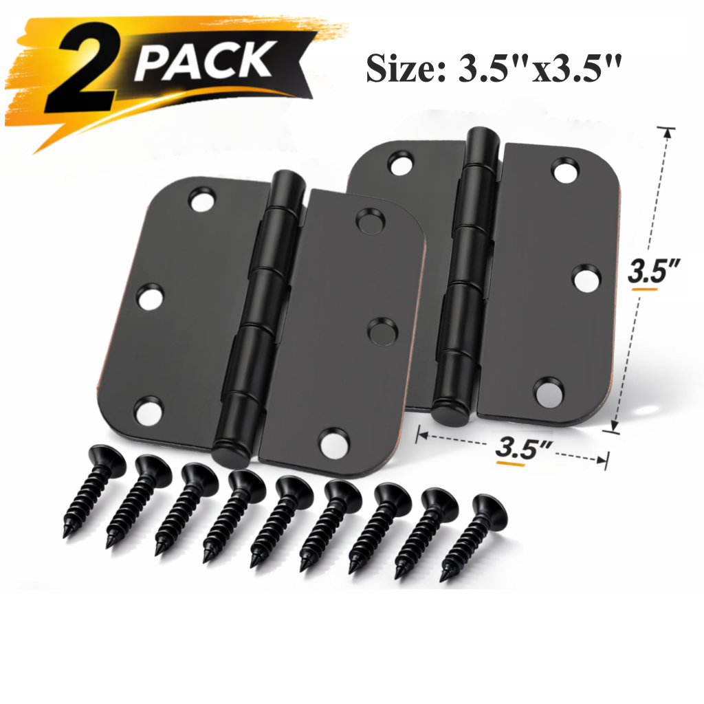 Door Hinges 3.5 Inch Rounded Matte Black 5/8" Radius Interior Flat Iron Bifold Residential Standard Bedroom Indoor Hardware (2 Pack)