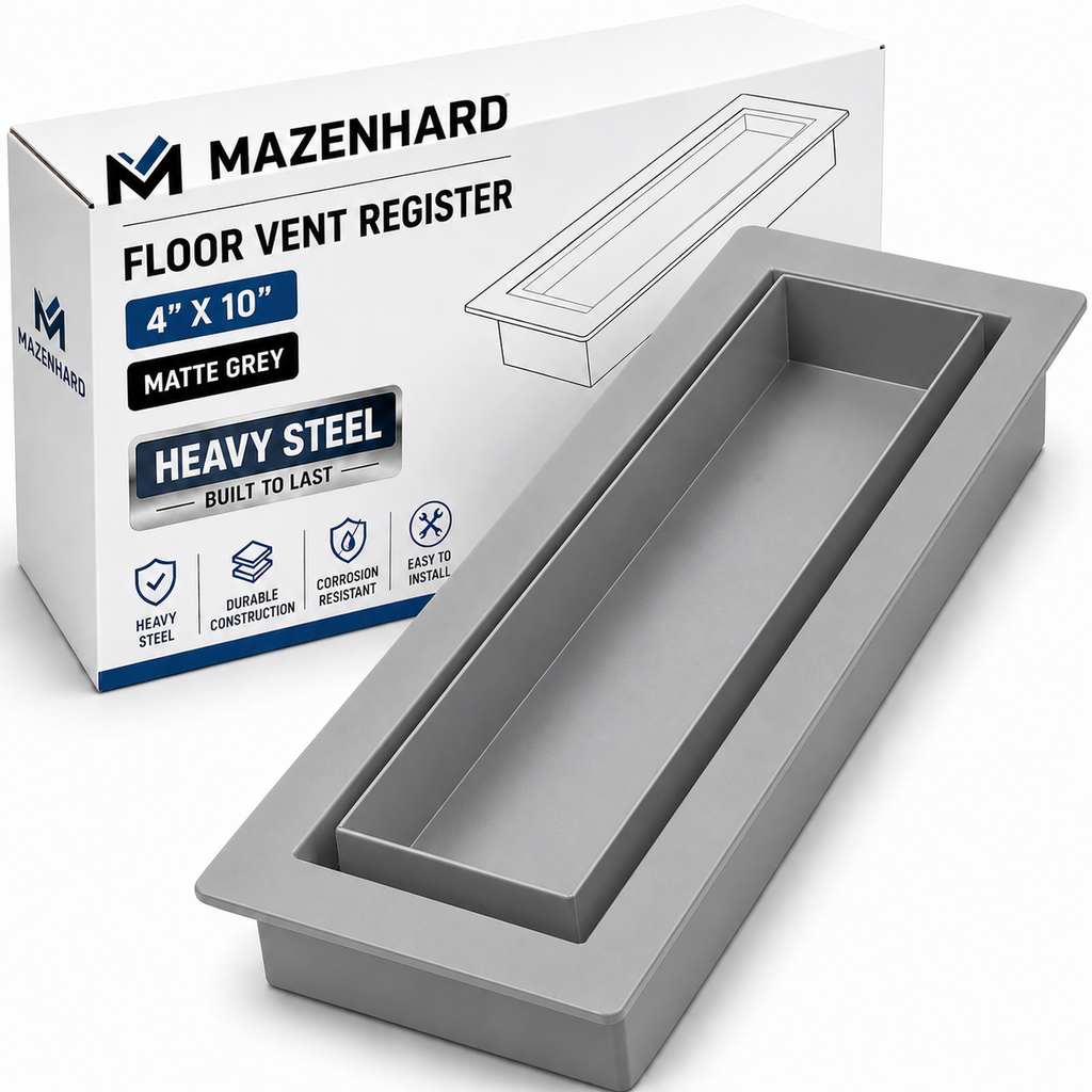 Flush Floor Vent 4X10 Register Heavy Duty Steel Covers Tile Insert 10x4 Drop in Custom Modern Tiles Hidden Invisible Low Profile Mount