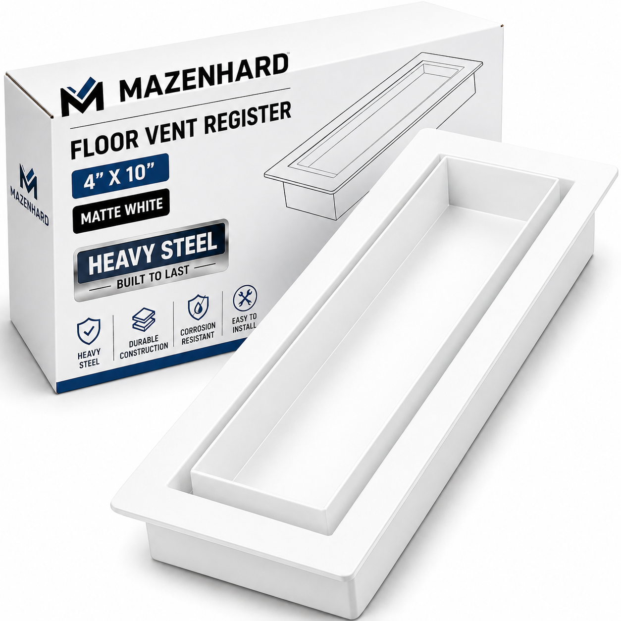 Flush Floor Vent 4X10 Register Heavy Duty Steel Covers Tile Insert Vents registers 10x4 Drop in Custom Modern Hidden Invisible Low Profile Mount