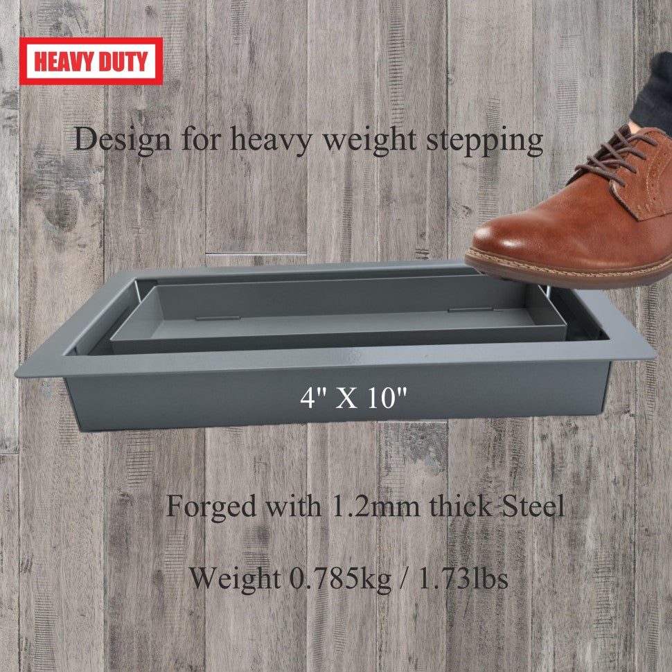 Flush Floor Vent 4X10 Register Heavy Duty Steel Covers Tile Insert 10x4 Drop in Custom Modern Tiles Hidden Invisible Low Profile Mount