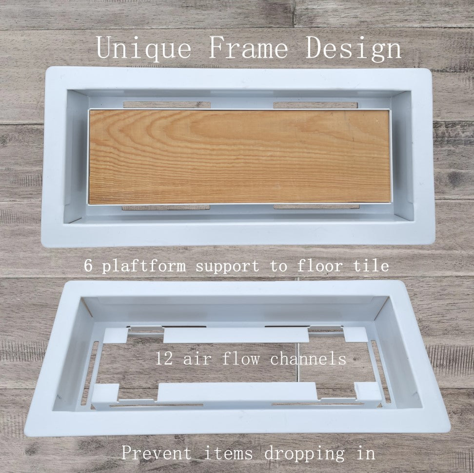 Flush Floor Vent 4X10 Register Heavy Duty Steel Covers Tile Insert Vents registers 10x4 Drop in Custom Modern Hidden Invisible Low Profile Mount