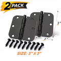 Door Hinges 3 Inch Rounded Matte Black 5/8" Radius Interior Flat Iron Bifold Residential Standard Bedroom Indoor Hardware (2 Pack)