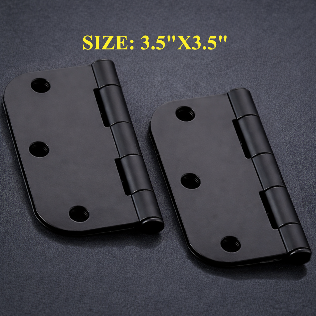 Door Hinges 3.5 Inch Rounded Matte Black 5/8" Radius Interior Flat Iron Bifold Residential Standard Bedroom Indoor Hardware (2 Pack)