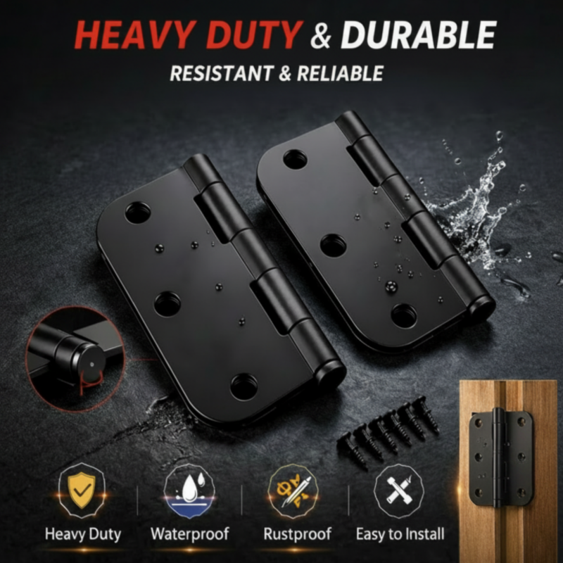 Door Hinges 3 Inch Rounded Matte Black 5/8" Radius Interior Flat Iron Bifold Residential Standard Bedroom Indoor Hardware (2 Pack)