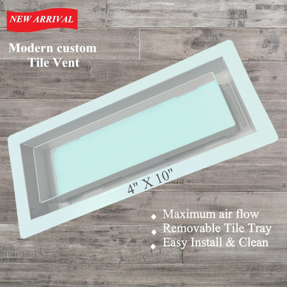 Flush Floor Vent 4X10 Register Heavy Duty Steel Covers Tile Insert Vents registers 10x4 Drop in Custom Modern Hidden Invisible Low Profile Mount