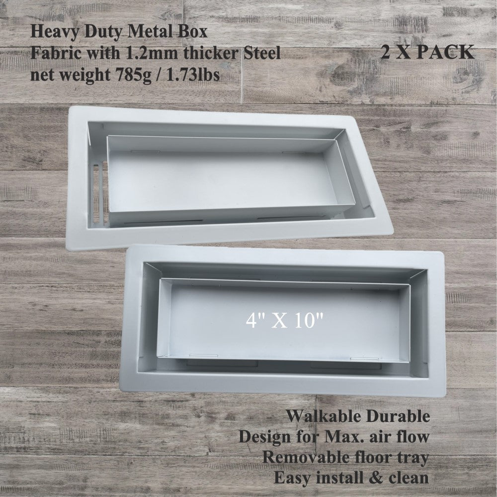Flush Floor Vent 4X10 Register Heavy Duty Steel Covers Tile Insert Vents registers 10x4 Drop in Custom Modern Hidden Invisible Low Profile Mount